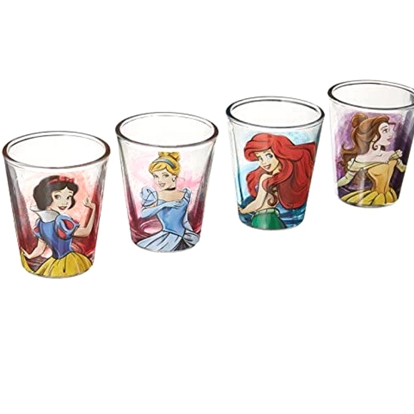 Disney princess shotglass glassware set of 4 Ariel Belle Snow White Cinderella - Picture 1 of 3